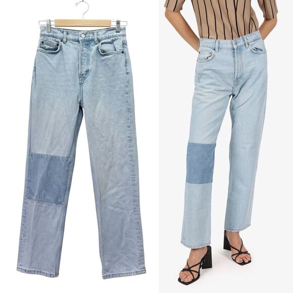 Reformation Denim - Reformation Cynthia Patch High Rise Straight Jeans Tahoe Light Wash Size 26 | 2